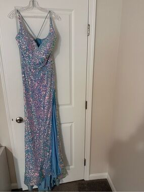 Vienna Prom Sequin Mermaid Gown in Blue-Pink Iridescent